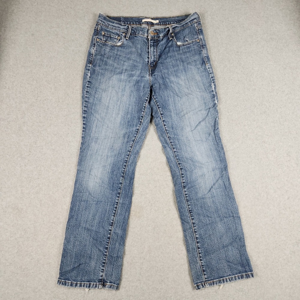 Levi's 505 Jeans Womens 12S Blue Denim Whiskered Stretch Mid Rise Straight Leg